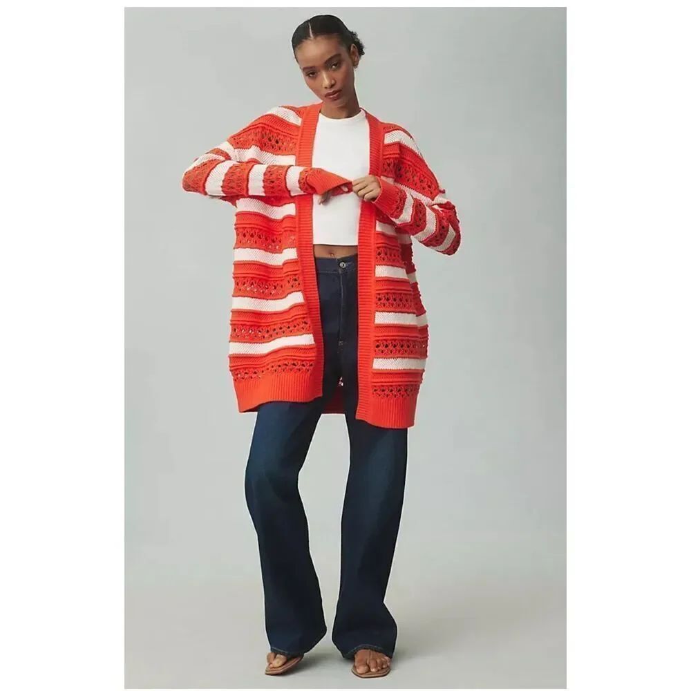 Maeve by Anthropologie textured open front stitch cardigan oversized XXS